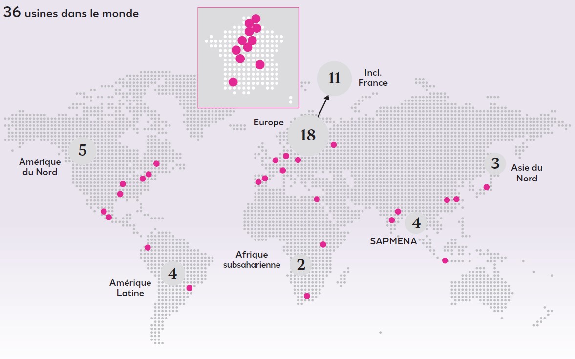 Carte monde avec les usines dans le monde
